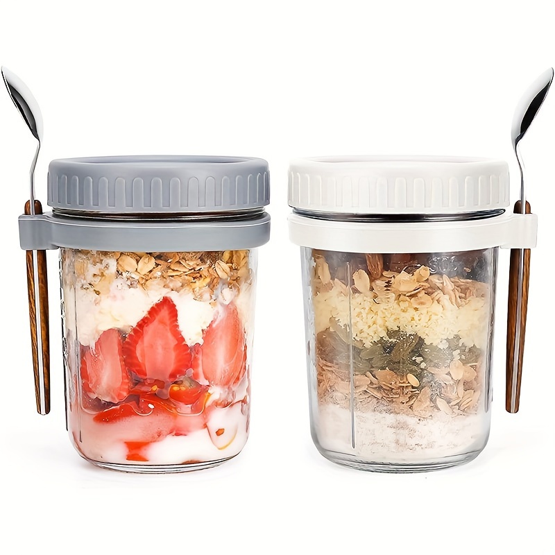 Food Storage Jar Set - 1 قطعة/2 قطعة كوب الشوفان الزجاجي،