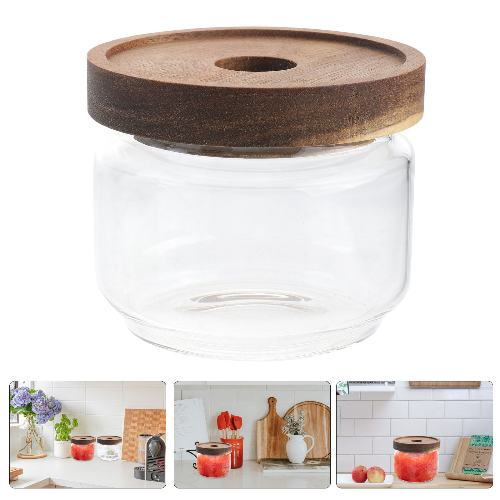 Food Storage Jars With Wooden Lids - وعاء تخزين شاي زجاجي شفاف مقاوم