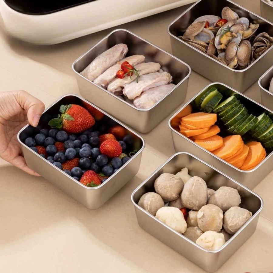 Food Storage Stainless Steel Containers - حاوية تخزين طعام مستطيلة من الفولاذ
