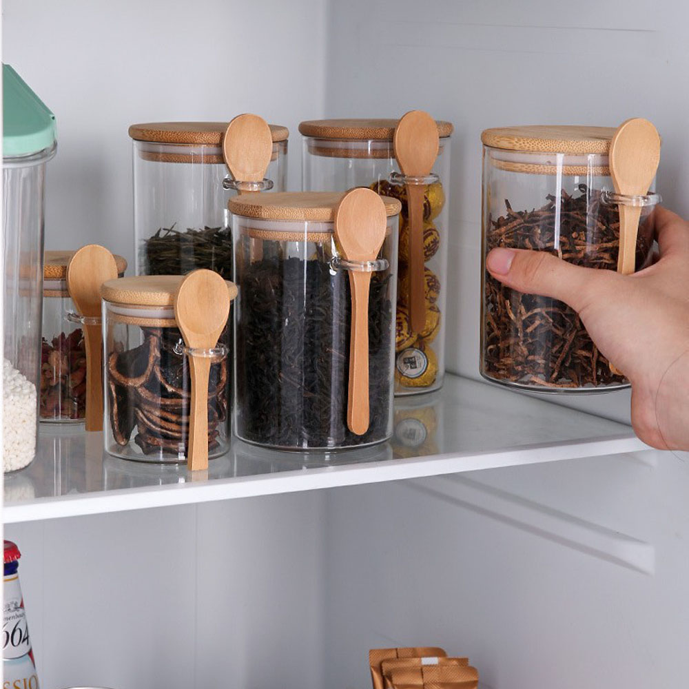 Food Storage Jars With Wooden Lids - حاويات بلاستيكية محكمة الإغلاق لتخزين الطعام