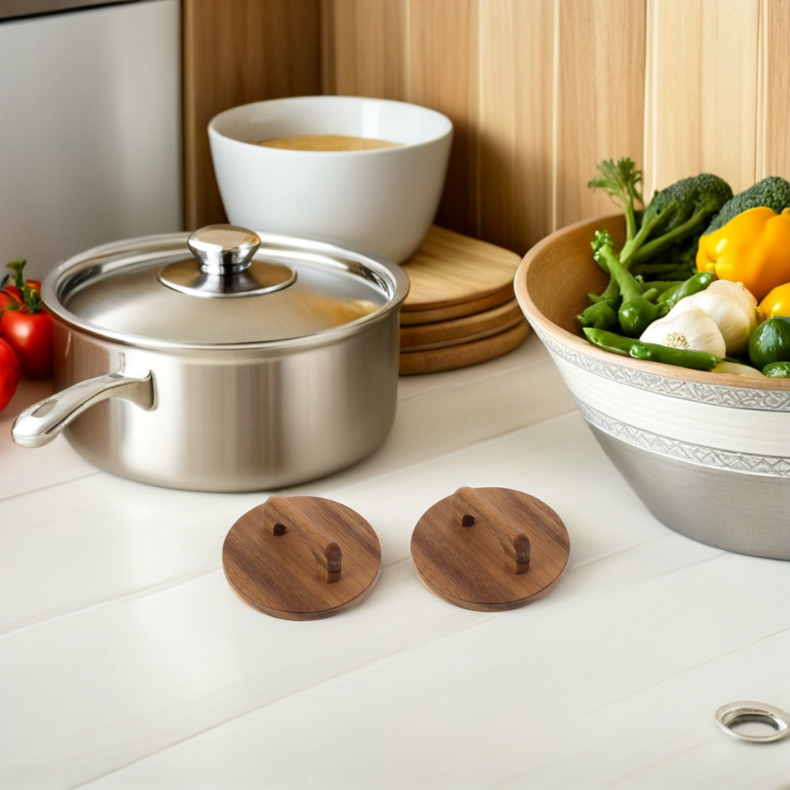 Food Storage Jars With Wooden Lids - 4 قطع أغطية خشبية لبرطمانات ميسون
