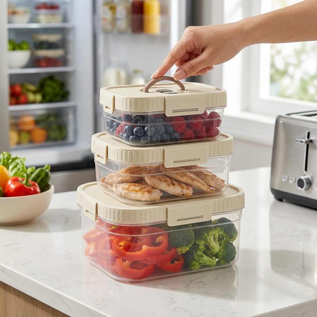 Food Storage Plastic Boxes - حاوية تخزين طعام قابلة للتكديس مع