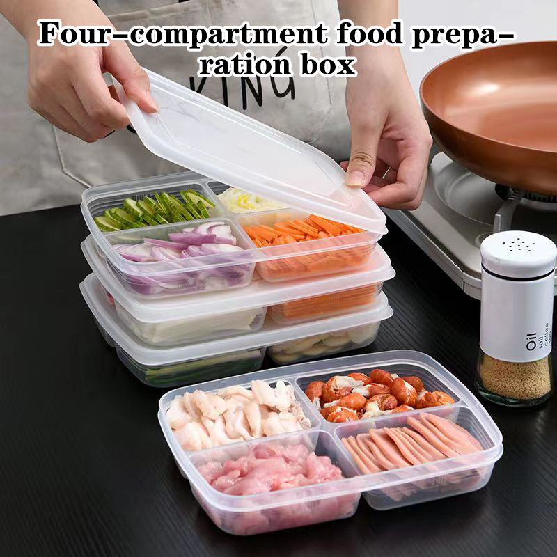 Food Storage With Dividers - صندوق تخزين بلاستيكي جديد بـ 4