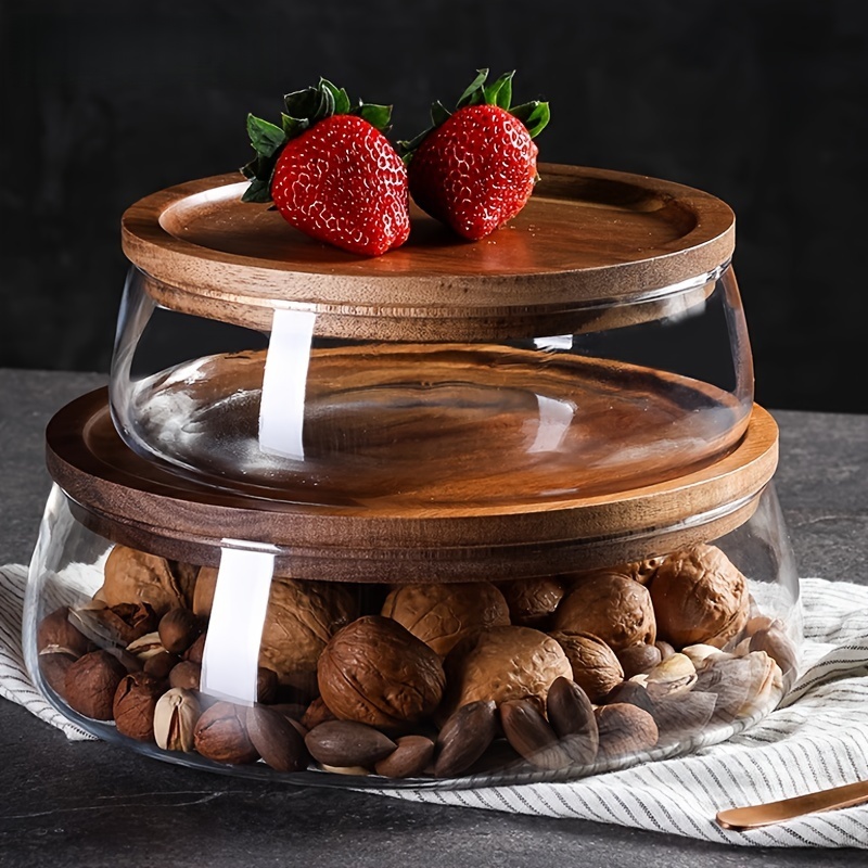 Food Storage Jars With Wooden Lids - مجموعة من علبتين زجاجيتين مع أغطية