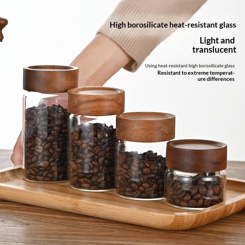 Food Storage Jars With Wooden Lids - وعاء زجاجي شفاف محكم الإغلاق لحفظ