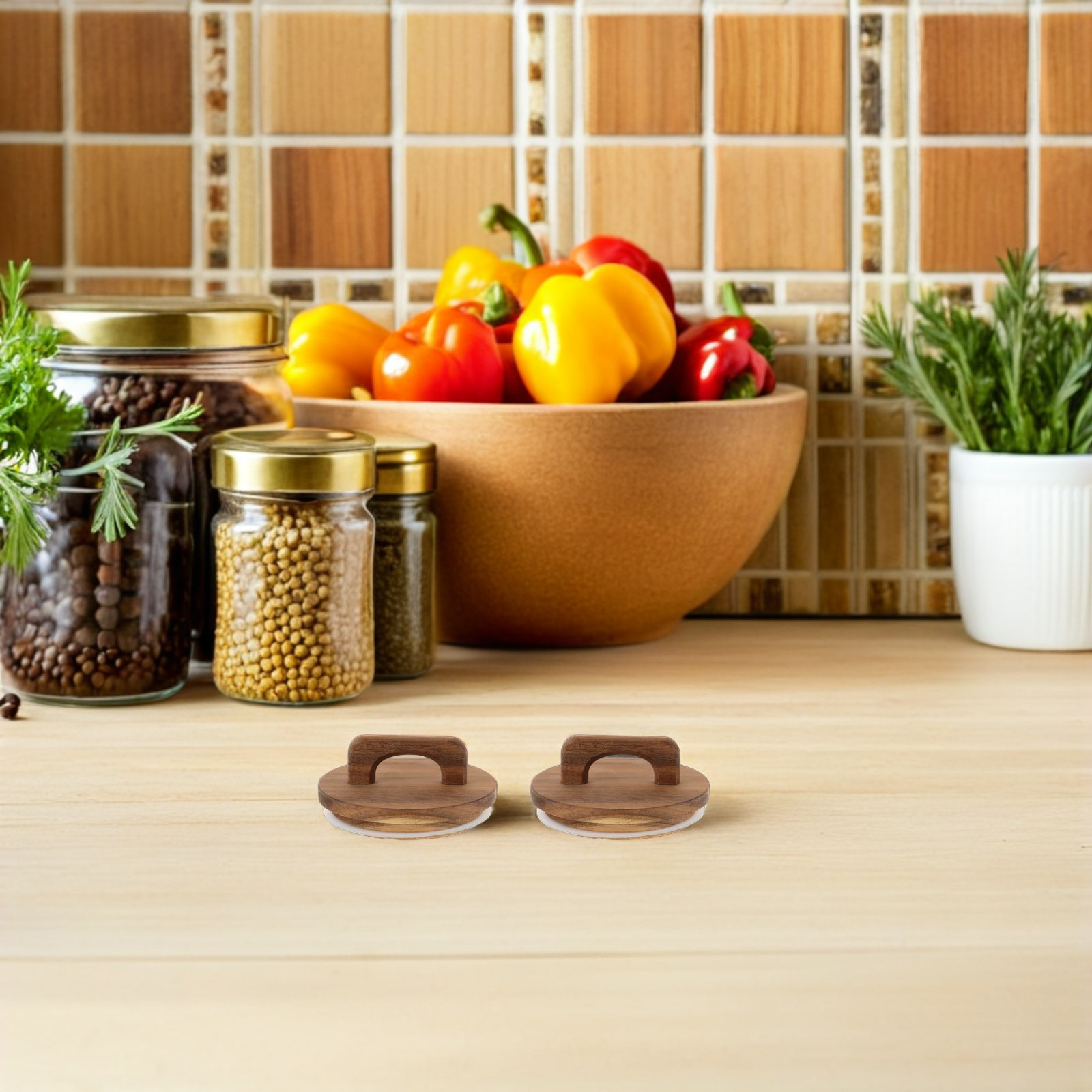 4 قطع أغطية خشبية لبرطمانات مي - مراجعة Food Storage Jars With Wooden Lids وسعره