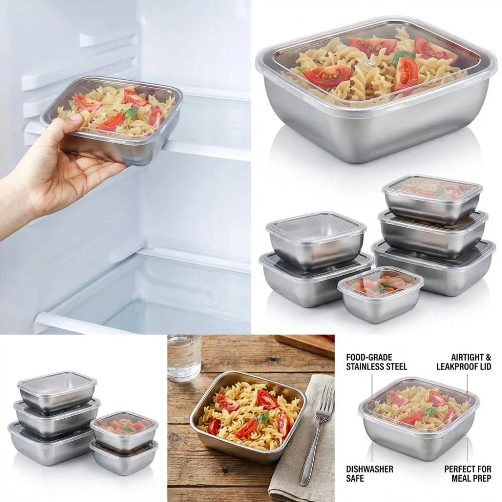 6 قطع من حاويات تخزين الطعام ا - مراجعة Food Storage Stainless Steel Containers وسعره