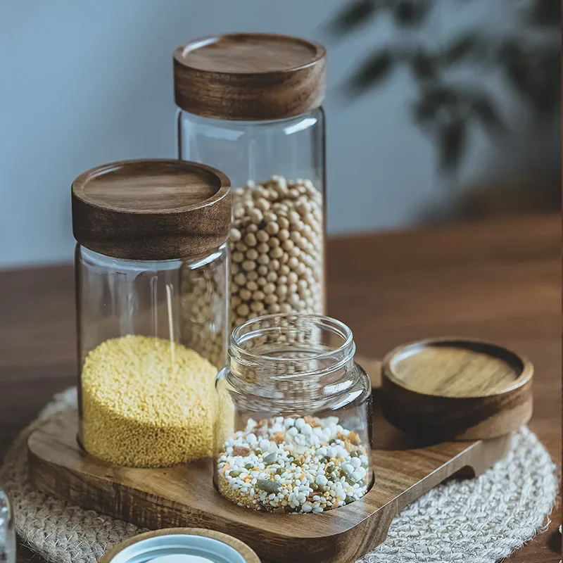 وعاء زجاجي بغطاء خشبي ، علبة م - مراجعة Food Storage Jars With Wooden Lids وسعره