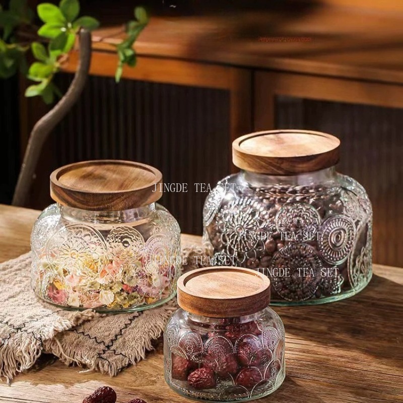 وعاء تخزين زجاجي منقوش بغطاء خ - مراجعة Food Storage Jars With Wooden Lids وسعره