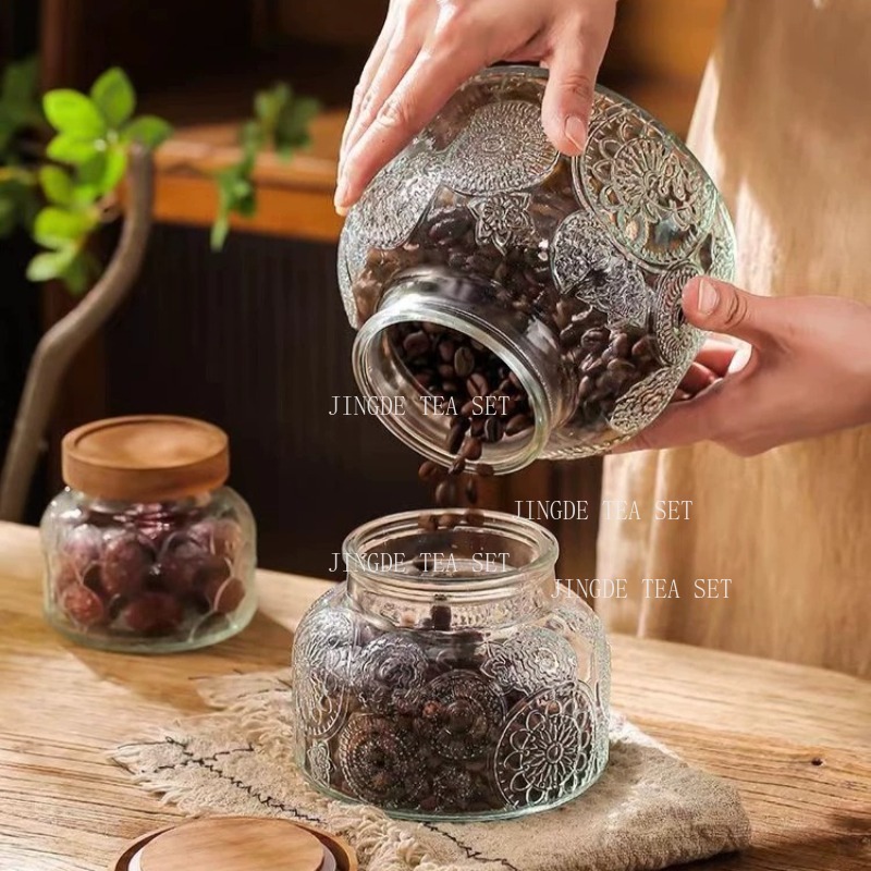وعاء تخزين زجاجي منقوش بغطاء خ - مراجعة Food Storage Jars With Wooden Lids وسعره